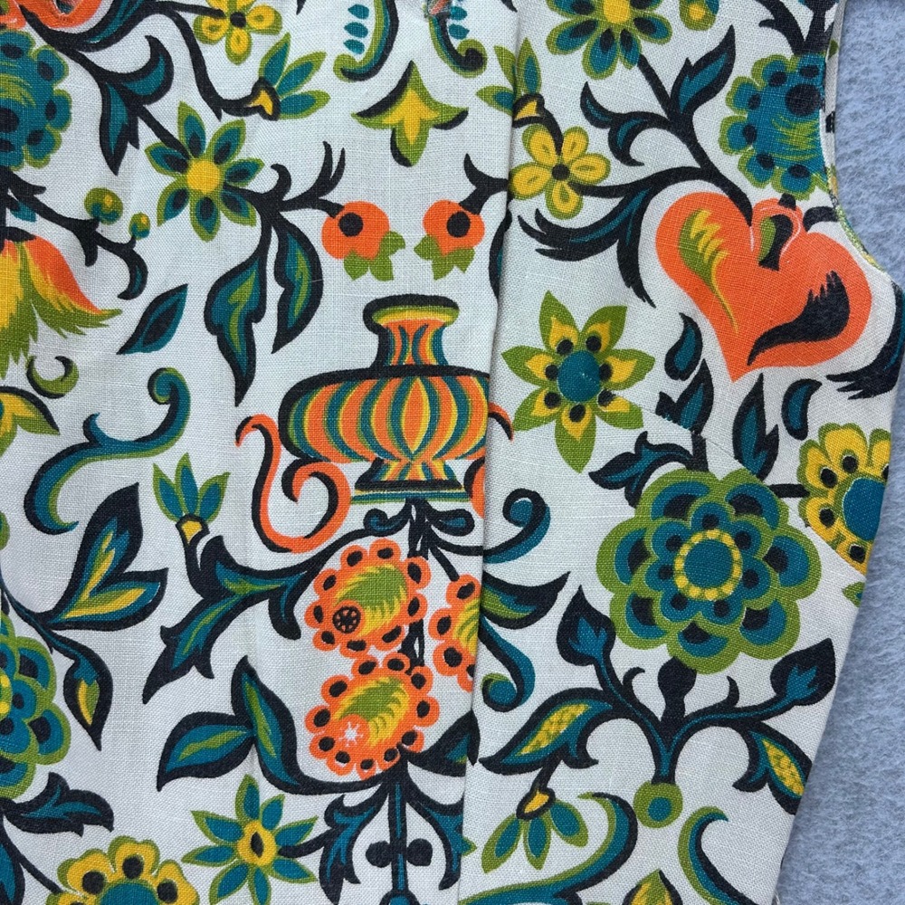 Vtg 60s Pacemaker Juniors Shift Dress Floral Folk Art Mod Cotton Sailcloth M - Picture 5 of 8